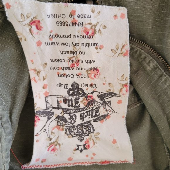 Nick Mo Anthropologie M Green Army Military Lightweight Full Zip Cropped‎ Jacket - Picture 11 of 11